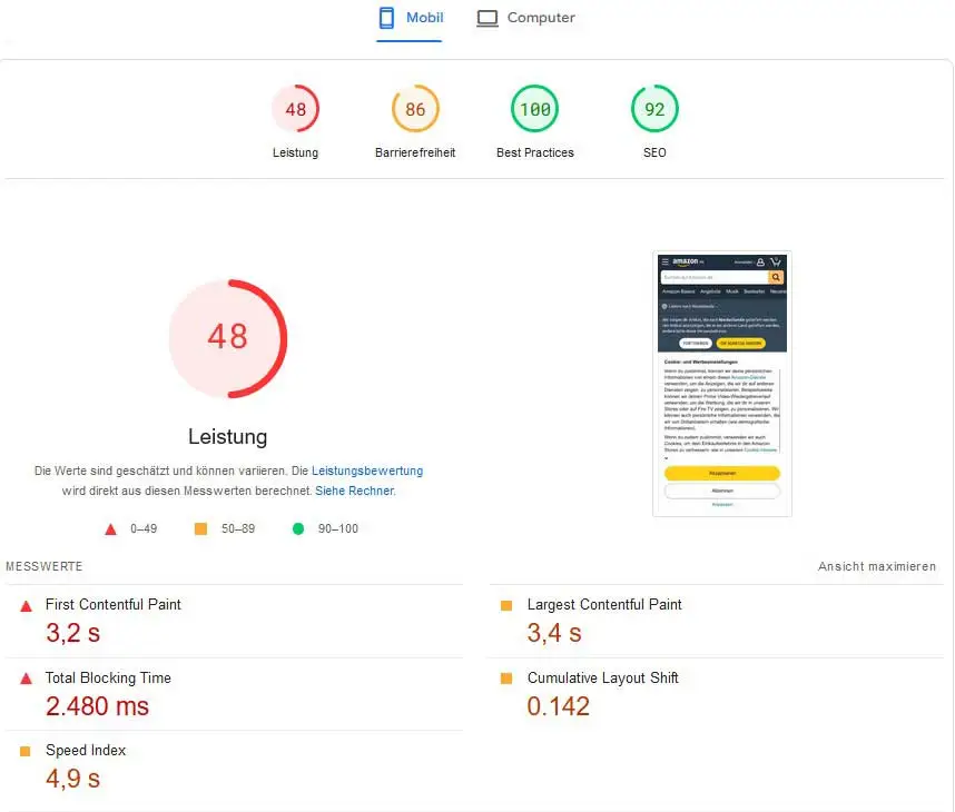 Pagespeed Optimierung - Labdaten von PSI